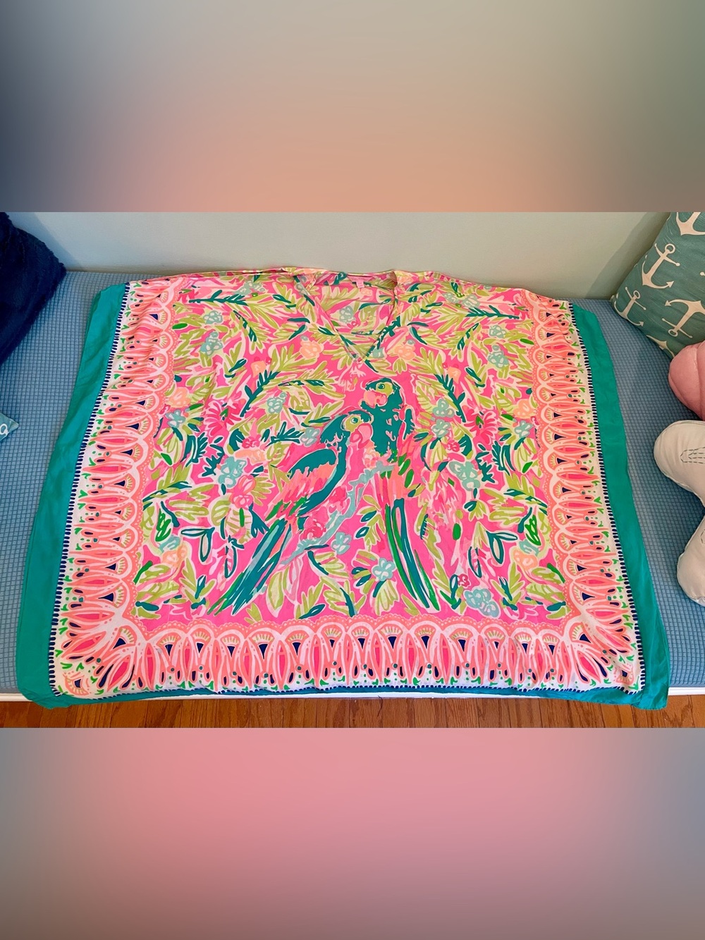 Lilly Pulitzer Atlin Silk Caftan Dress – Tiki Pink Bird of Paradise – S/M - Picture 2 of 16